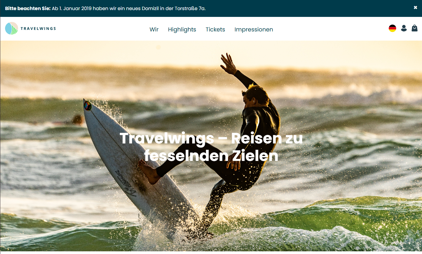 Travelwings Website Vorschau